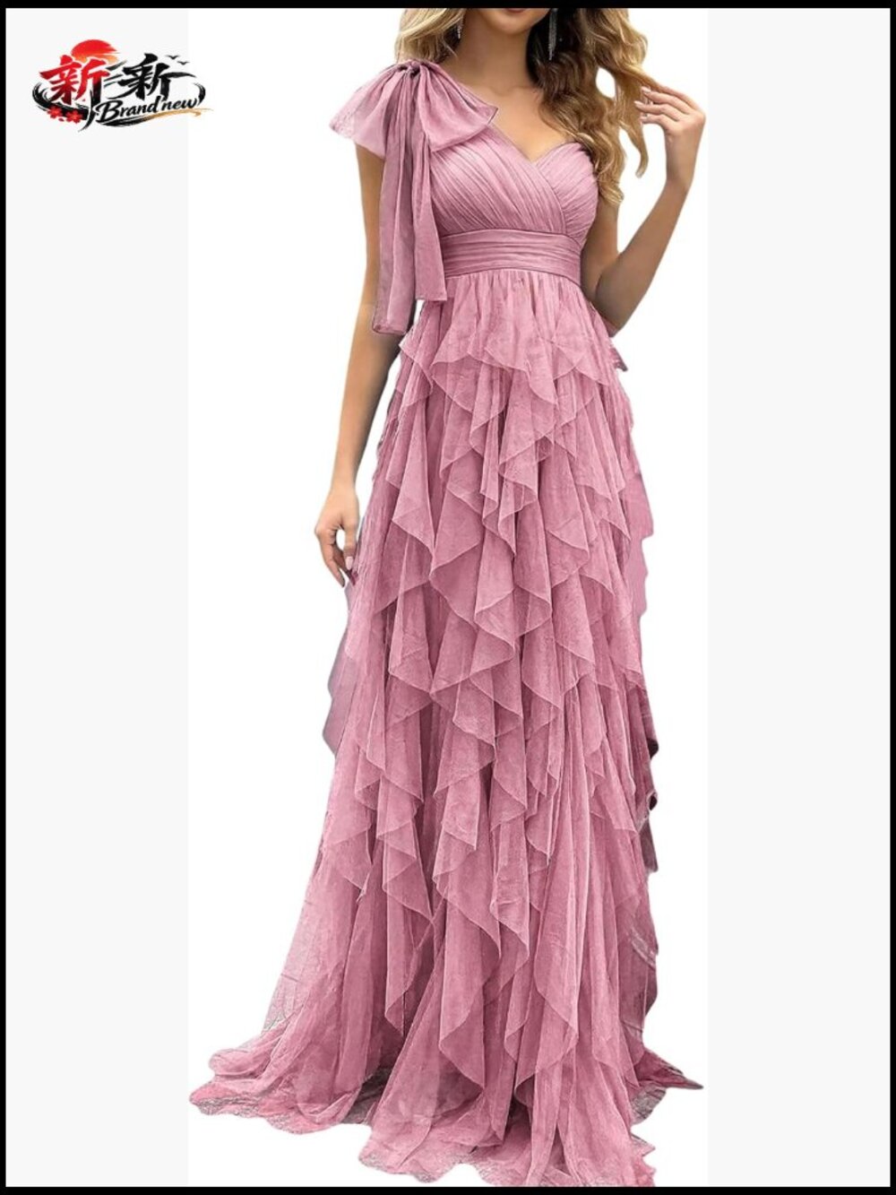 Elegant One Shoulder Maxi Formal Prom Dress with Ruffle Collar